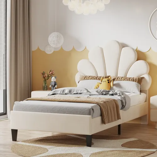 Polsterbett 90x200 cm mit höhenverstellbarem Kopfteil aus Samt - Elegantes Polsterbett für Einzelpersonen, ausgestattet mit stabilem Lattenrost und einem modernen, gepolsterten Kopfteil. Ideal für komfortable Nächte und stilvolle Jugendzimmer.