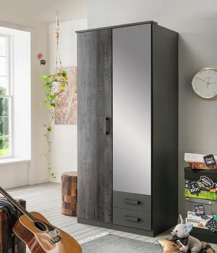 Drehtürenschrank in Graphitfarben mit Kristallspiegel