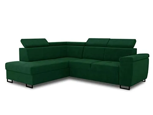 Sofnet Ecksofa in Grün, 5-Sitzer mit Schlaffunktion - Ecksofa Natan in L-Form mit Ottomane, bietet eine Schlaffläche von 204x128 cm und einen praktischen Bettkasten. Der hochwertige Velours-Stoff sorgt für ein angenehmes Sitzgefühl.