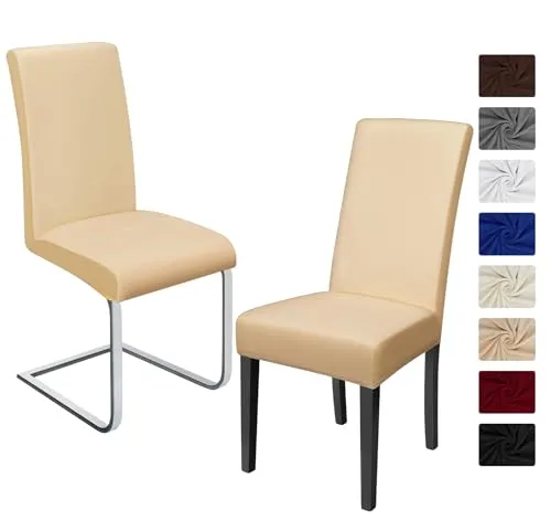 BalladHome Stuhlhussen 2 Stück, Stretch-Stuhlbezug elastische Moderne Husse Elasthan Stretchhusse Stuhlbezug Stuhlüberzug bi-Elastic Spannbezug, sehr pflegeleicht und langlebig Universal - Beige
