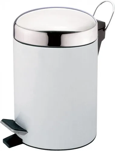 Sanwood 1007305 Treteimer, 3 Liter weiß, Metall pulverbeschichtet, Deckel: Edelstahl verchromt, Kunststoffeinsatz