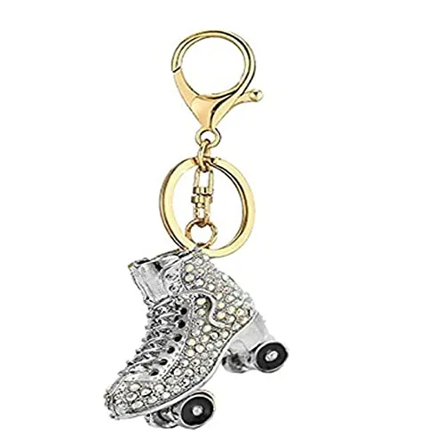 HEYU Rollschuhe Schlüsselanhänger, Glitzer-Strass-Schlüsselanhänger, stilvolle Metalllegierung, geeignet für Männer, Frauen und Kinder, silber, 28