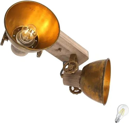 Lichthandel Hoch LED Deckenleuchte moderne Deckenlampe Industrie Vintage Retro Holz Metall incl. 7W LED, LED wechselbar, Warmweiß, Rustikal & Vintage Design