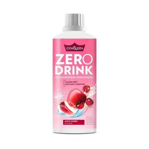 GymQueen Zero Drink Apfel-Kirsche 1000ml, kalorienarmes und zuckerfreies Getränkekonzentrat, angereichert mit B-Vitaminen und Carnitin, Getränke-Sirup für Erfrischungsgetränke
