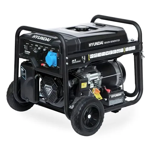 HYUNDAI Benzin Generator HY8500LEK - Leistungsstarker Stromerzeuger - Stromaggregate mit 16.3PS Motor und 8.5kW max. Leistung, ideal für Notstromversorgung und Outdoor-Aktivitäten, Handstart und E-Start für einfachen Betrieb.