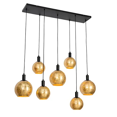 Qazqa Design-Hängelampe Bert - 7-flammige Pendelleuchte in Schwarz mit Gold - Elegante 7-flammige Pendelleuchte für stilvolle Innenräume. Ideal für Wohnzimmer und Esszimmer. E27-Fassungen, dimmbar. Perfekte Lichtakzente mit modernem Design.