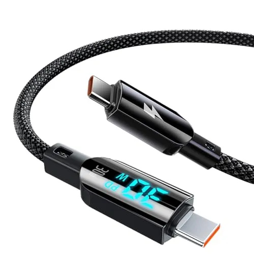 USB C auf USB C Kabel PD 30W schnellladekabel Laden USB Typ C Kabel usb c kabel mit display Nylon geflochten Kompatibel mit iPhone 15 Plus Pro Galaxy S24 Plus Ultra S23 S22 Huawei Xiaomi Redmi (1.2M)