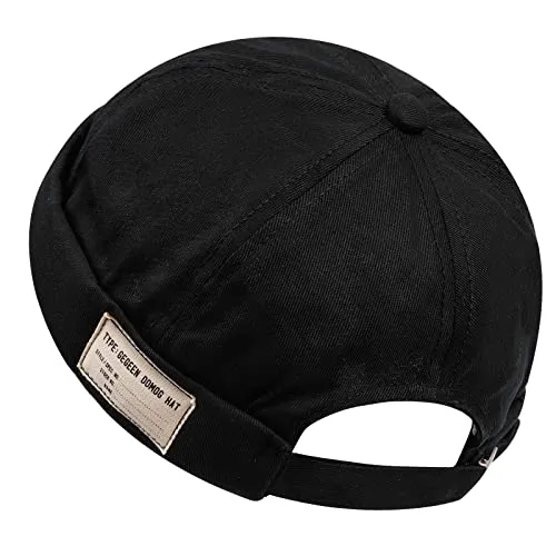 CLAPE Docker Cap Herren Damen Docker Baumwolle Mütze Seemannsmütze Kappe Ohne Schirm Verstellbarer Beanie Kopfbedeckung Brimless Hat Schwarz Black GD21
