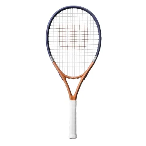 Wilson Tennisschläger Roland Garros Elite 113in - Besaitet, Navyblau/Braun - Ideal für Tennisanfänger: Der Roland-Garros Elite Tennisschläger bietet Power, Kontrolle und ein ausgezeichnetes Ballgefühl. Mit übergroßem Schlägerkopf und innovativem Rahmen für kraftvolle Schläge und minimalen Vibrationen.