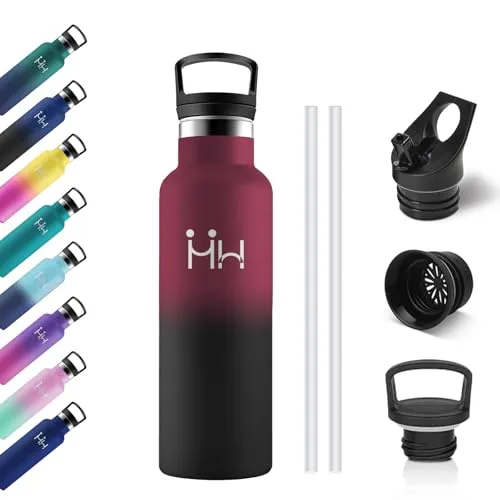 Trinkflasche Edelstahl 500ml, Auslaufsichere Isolierflasche mit Strohhalm, BPA-Frei, Kohlensäure Geeignet, Einhandöffnung, Vakuum Thermosflasche, Wasserflasche für Kinder, Sprudel, Camping, Gym