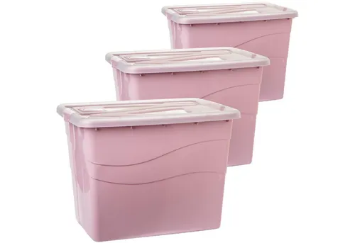 Centi Aufbewahrungsbox 3er-Set, große rosa Boxen mit Deckel - Stapelbare Aufbewahrungsboxen mit Clipdeckel und Rollen für einfachen Transport. Ideal zur Organisation von Spielzeug, Kleidung und mehr – modern und praktisch!