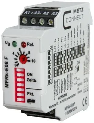 Metz MFRkE08 Multifunktions-Zeitrelais - Sonstige Elektroinstallationsartikel mit zehn einstellbaren Zeitbereichen von 0,05 s bis 30 h für vielseitige Anwendungen und einfache Funktionseinstellungen.
