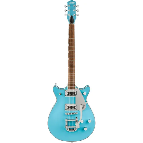 Gretsch G5232T Electromatic Double Jet FT Bigsby Kailani Blue E-Gitarre - Elegante Doublecut E-Gitarre mit Mahagonikorpus und Ahorndecke. Ausgestattet mit zwei Gretsch Blacktop Filter'Tron Pickups für dynamische Klänge und einem Bigsby B-50 für kreative Vibrato-Effekte.