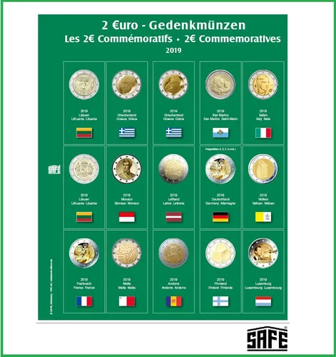 SAFE 7341-24 2 EURO Gedenkmünzen 2019 Münzhüllen Nachträge farbige Vordrucke