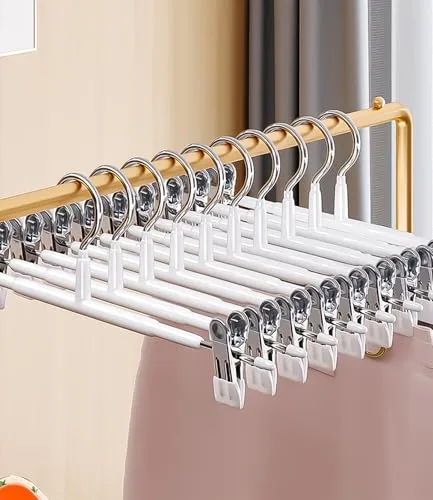 Stück Kleiderbügel Klammerbügel, 30cm Hosenbügel aus Metall, Hosen kleiderbügel platzsparend, Kleiderbügel mit Anti-Rutsch Klammern, kleiderbügel röcke Clothes Hangers with Non-Slip Clips weiß 10