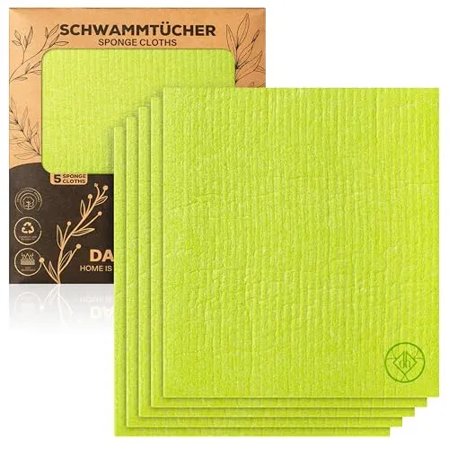 DANIHOME® Schwammtücher 5er-Set Green | Mehr als nur Spüllappen: Nachhaltige, Waschbare & Wiederverwendbare Küchenhelfer | Ideal für Küche, Haushalt und Auto | Hohe Saugkraft & Langlebigkeit