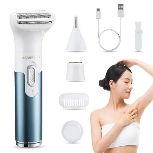 BarberBoss 3-in-1 Elektrorasierer für Damen, elektrischer Rasierer für Frauen, schmerzfrei, tragbar, wiederaufladbar, für Gesicht, Arm, Bein, Achselhöhle und Bikini, Haarentfernungs-Trimmer QR-8082