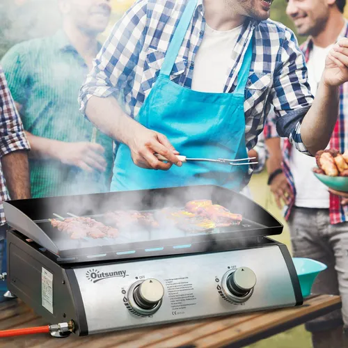 Tischgrill Gasgrill BBQ mit 2 Brennern – Kompakter Edelstahl Campinggrill