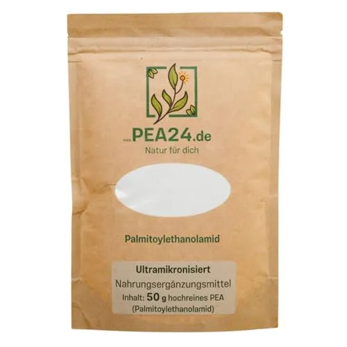 PEA Pulver Ultramikronisiert 50 g von PEA24 – Hochreines Palmitoylethanolamid - Multivitaminpräparate & Mineralien – Ultramikronisiertes PEA Pulver mit 99,5 % Reinheit, vegan und ohne Zusatzstoffe für eine bewusste Anwendung.