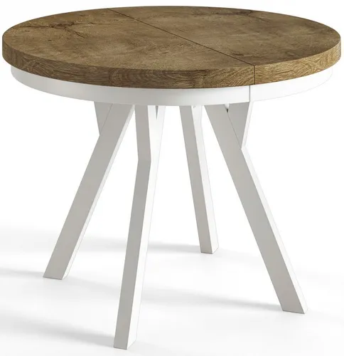 Runder Esszimmertisch EVO – Ausziehbar von 80 cm auf 130 cm - Moderner Esstisch mit Holzbeinen in Weiß, ideal für Familienfeiern und kleine Wohnungen. Schnell ausziehbar für zusätzliche Gäste, stabil und langlebig.