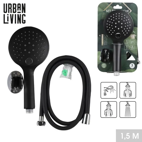 Urban Living 3-Strahl Duschkopf mit 1,5 m Duschschlauch und Halterung 44018