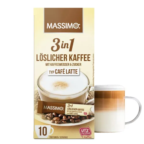 MASSIMO 3in1 Café Latte 16 Schachtel x 10 löslicher Instant Kaffee Sticks