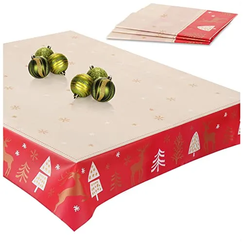com-four® 4X Tischdecke mit Weihnachtsmotiv - Tischtuch abwischbar ca. 80 x 80 cm - weihnachtliches Mitteldecken-Set - Festliche Tafelwäsche für Adventskranz, Pyramide (4 Stück - X-Mas Design 1)