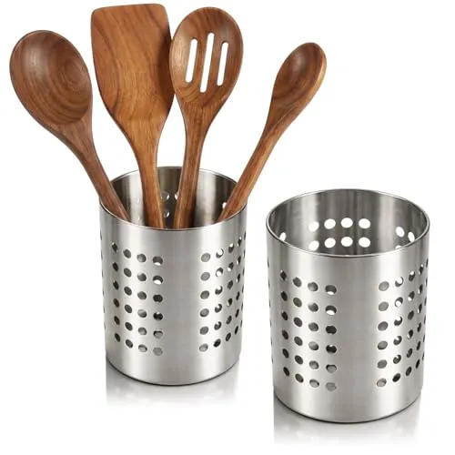 com-four® 2x Besteckabtropfkorb, Küchenutensilienhalter aus Edelstahl