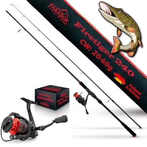 Paradox Fishing Firetiger Spinnrute mit Rolle 2,4m 20-60g von Paradox Fishing