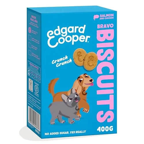Edgard Cooper Hundeleckerli, Bravo Biscuits Lachs, 400g x 1 Adult Welpen Leckerlis, Getreidefrei, Pflanzenbasiert, voller Obst und ohne Zuckerzusatz