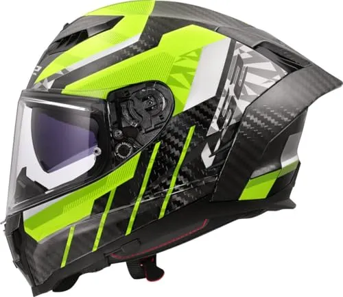 LS2 DRAGON TRAX H-V Yellow, S - Integraler Motorradhelm - Motorradhelm aus 6K-Kohlefaser, ultraleicht und extrem widerstandsfähig. Integrierter Sonnenschutz und QRS-System für schnellen Scheibenwechsel.