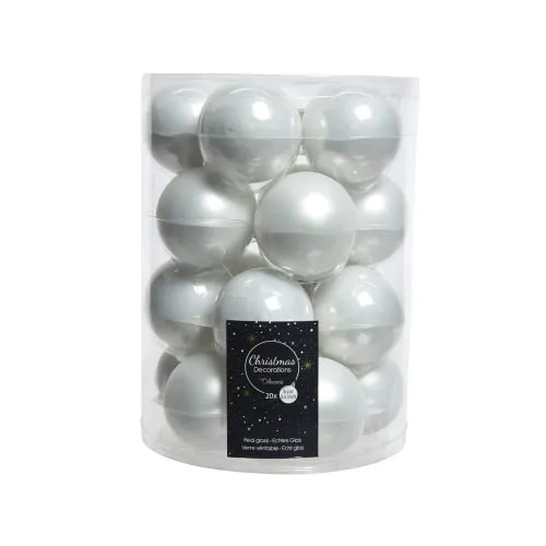 Weihnachtskugeln aus Glas, 20 Stück, schneeweiß
