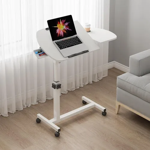 Klappbarer Laptop Tisch Höhenverstellbar 60x40cm E-weiß mit Schublade