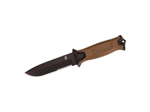 Gerber Strongarm Coyote Messer – Robustes Outdoormesser mit MOLLE Scheide - Taschenmesser mit 420HC Stahlklinge und MOLLE-kompatibler Kunststoffscheide, ideal für Outdoor-Abenteuer und Überlebenssituationen.