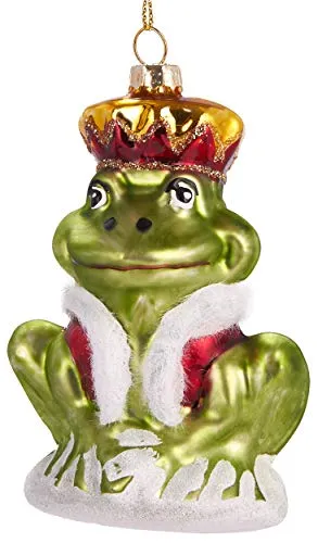 BRUBAKER Froschkönig - Handbemalte Weihnachtskugel aus Glas - Mundgeblasener Christbaumschmuck Figuren lustig Deko Anhänger Baumkugel - ca. 9.5 cm