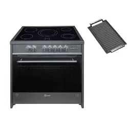 GURARI Elektro-Standherd GCH E 912 BL+Grillplatte, mit 1-fach-Teleskopauszug, Elektro Standherd 90 cm/ Schwarz/ Range Coocker, 121L+Grillplatte silberfarben