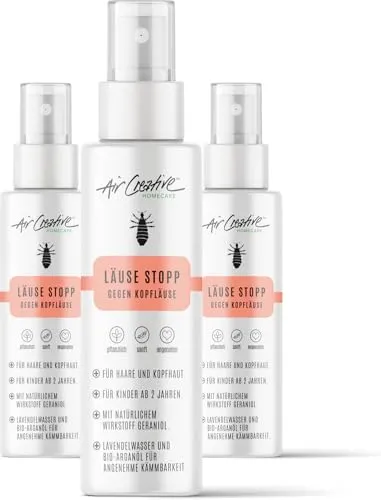 Air Creative - Läuse Abwehrspray für Kinder - dermatologisch getestet - pflanzliches Läusespray mit Geraniol, Lavendelwasser & Bio-Arganöl das schützt & das Kämmen erleichtert 300 ml (3er Pack)