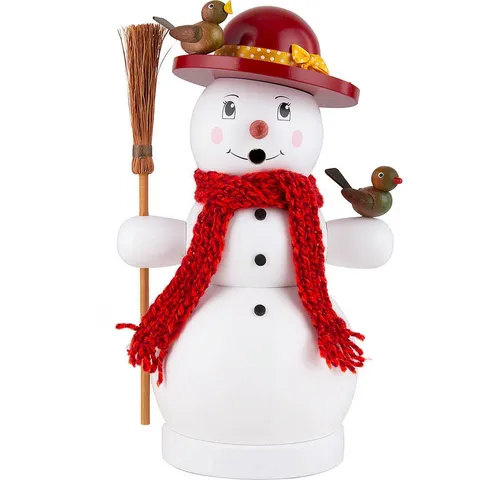 Erzgebirgische Volkskunst Räucherfrau Schneefrau / Schneemann, groß 25cm - Nussknacker mit traditioneller Handarbeit, zaubert festliche Stimmung und weihnachtlichen Duft in Ihr Zuhause.