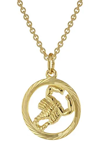 trendor Kette mit Anhänger Sternzeichen Skorpion Gold 333 - Goldkette mit 16 mm Skorpion-Anhänger aus 333er Gold, ideal für Frauen und Jugendliche. Edles Design mit diamantiertem Rand und goldplattierter Sterlingsilberkette.