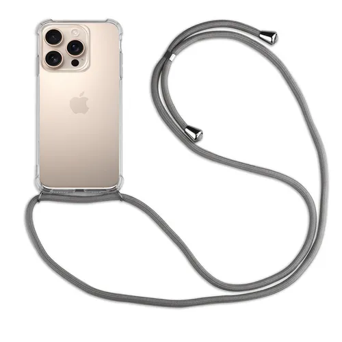 Handykette für Apple iPhone 16 Pro Max Handymit Band Hülle mit Kordel Grau