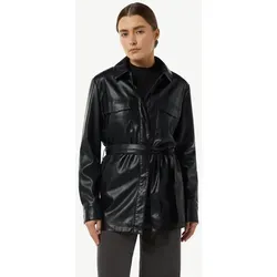 Comma Overshirt in Lederoptik mit abnehmbarem Gürtel in schwarz von comma,