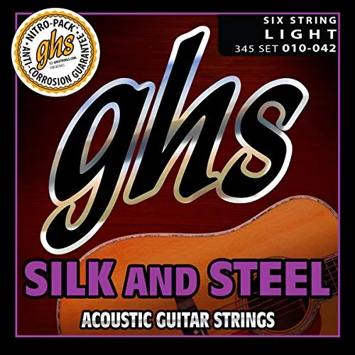 GHS Silk and Steel - 345 - Acoustic Guitar String Set, Silver-plated Copper, Light, .010-.042