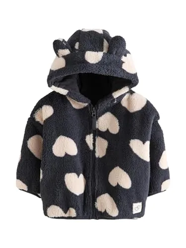 NEXT Mädchen Fleece-Kapuzenjacke Black Heart Print 80-86