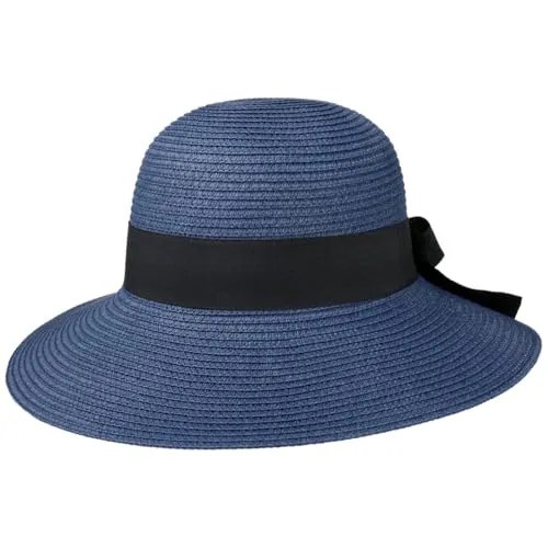 Lipodo Sonnenhut Damenhut mit Ripsband in Blau - Eleganter Sonnenhut für Damen, größenverstellbar mit einer Krempenbreite von 10 cm – perfekt für sonnige Tage im Freien.