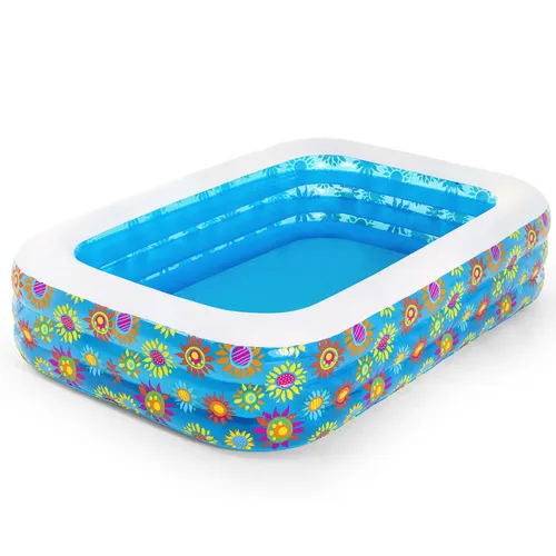 Bestway Family Pool Fantasia, 229 x 152 x 56 cm - Swimmingpool für die ganze Familie mit extra breiten Seitenwänden und 3 Luftringen. Strapazierfähiges PVC, 702 Liter Wasserkapazität und Ablassventil für einfaches Entleeren.