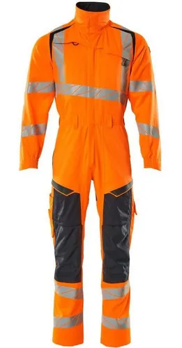 MASCOT® ACCELERATE SAFE Overall mit Knietaschen, hi-vis Orange/Schwarzblau, Größe M - Arbeitsoverall mit Knietaschen für optimale Bewegungsfreiheit und Sicherheit, zertifiziert nach EN ISO 20471 - Klasse 3, ideal für industrielle Anwendungen und Warnschutz.