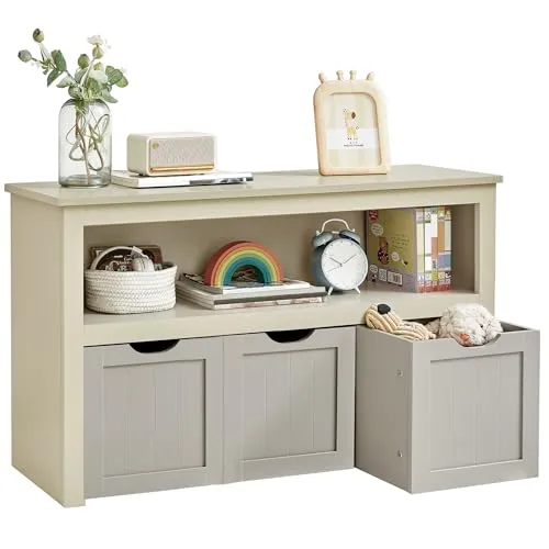 VASAGLE Kinderregal, Spielzeugaufbewahrung für Kinder, Aufbewahrungsschrank, Spielzeugschrank, Aufbewahrungsbox mit Rollen, Spielzeugregal, für Kinderzimmer, 30 x 102 x 60 cm, sandbeige LHS380K01