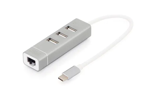 Digitus USB Typ-C 3-Port Hub + Fast Ethernet LAN-Adapter