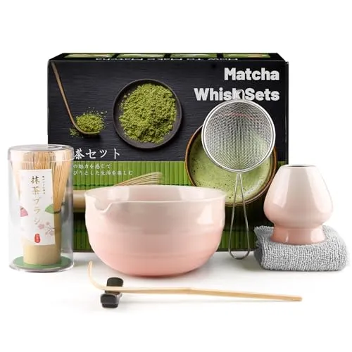 7-teiliges Matcha-Set, Bambus-Matchabesen, Macha-Tee-Set mit Matcha-Löffel, Besenhalter, Matcha-Besen, Schaufel, Sieb, Matcha-Zubehör für japanische Teezeremonie, Bestes Geschenk, Rosé-Verlauf