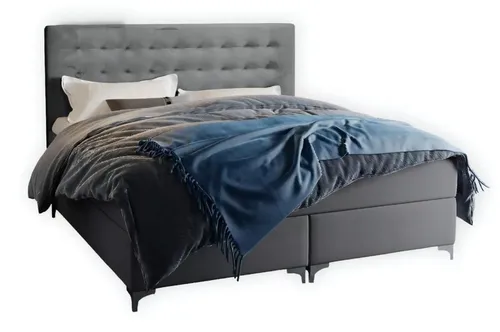 Schlafzimmer Doppelbett 180 cm mit Matratze in Grau - Modernes Doppelbett aus Holz mit getufteter Matratze, ideal für ein stilvolles Schlafzimmer. Breite 180 cm, Liegefläche 180 x 200 cm, inklusive 2 Jahre Herstellergarantie.
